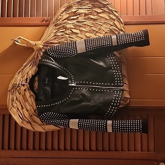 AKIRA Jackets & Blazers - Akira Faux Leather & Fabric Embellised Jacket